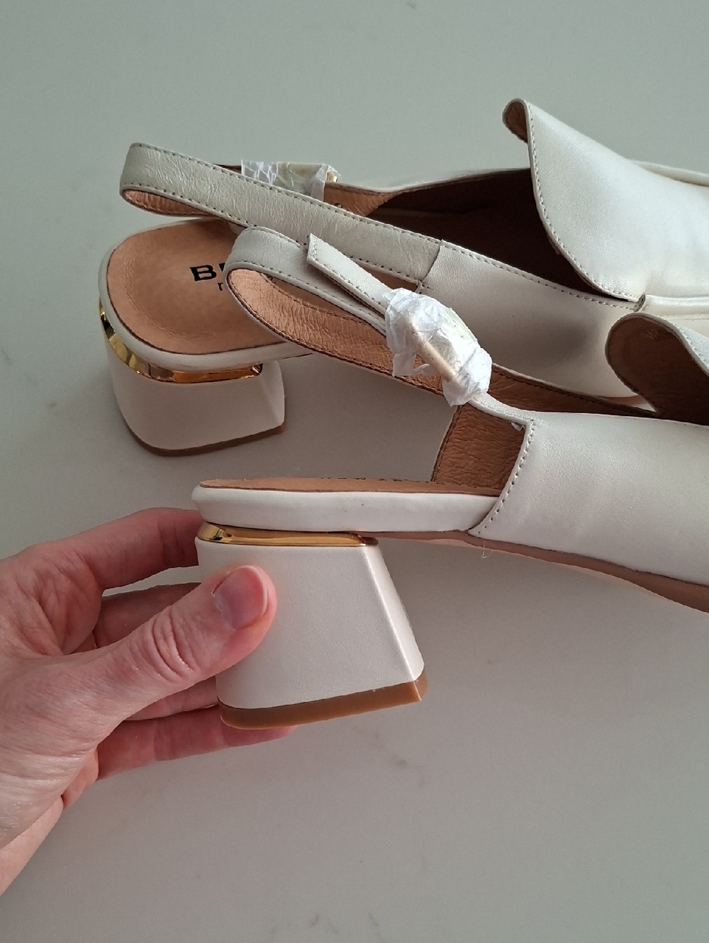 NWOT Bresley Cream/Ivory Leather Sling-back Mules/Loafer Heels (EU 40; US 9) - Picture 5 of 8